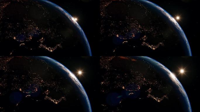 地球 亚洲区域的中国夜晚 地球日出