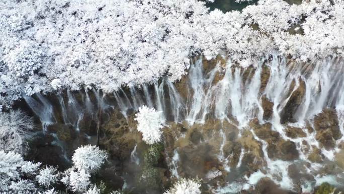 九寨沟冬季银装素裹雪景航拍4K