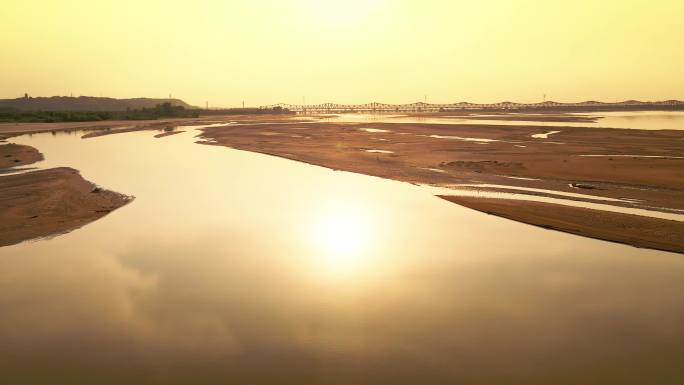 航拍黄河日出夕阳黄河铁路桥母亲河