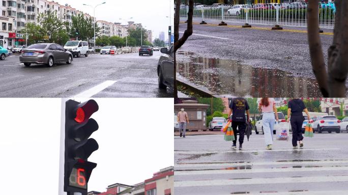 下雨天 开车 汽车行驶 城市道路水花飞溅