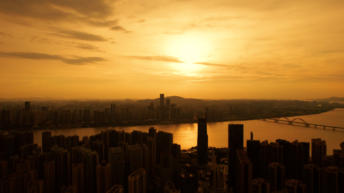 壮观长沙湘江北辰城市日落夕阳