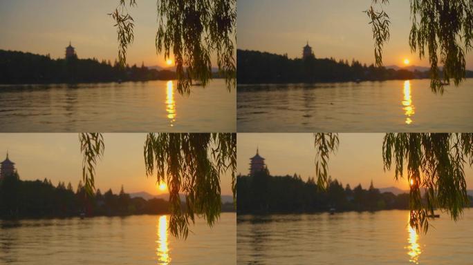 夕阳湖面