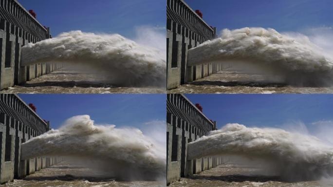气势磅礴的三峡大坝泄洪