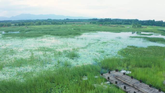 航拍北京房山 琉璃河湿地公园