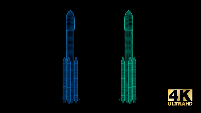 全息火箭双配色4K透明通道素材