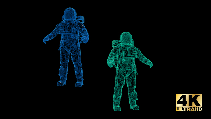 全息宇航员双配色4K透明通道素材