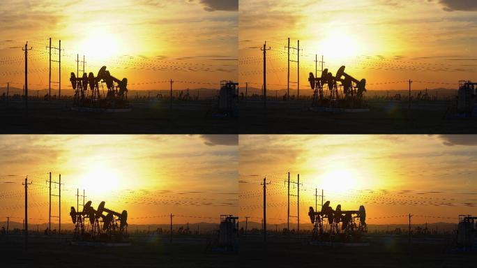 夕阳下的油田磕头机