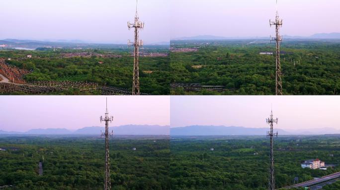 山地上手机5G无线信号通讯铁塔航拍