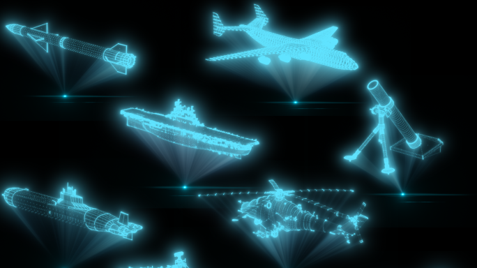 科技感全息投影带通道战斗机航空母舰战船