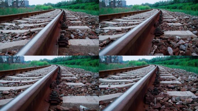 铁路道口-铁轨前行画面