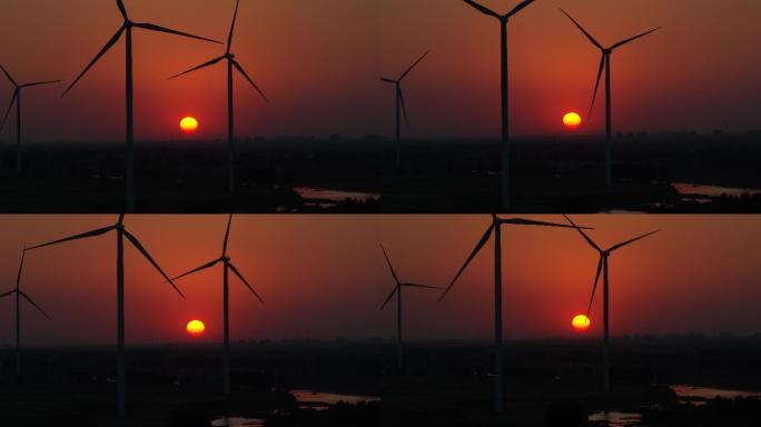 日落夕阳风车空镜头