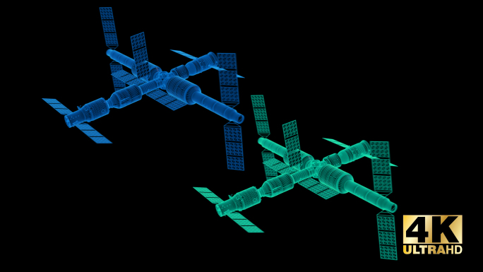全息空间站双配色方案4K透明通道素材