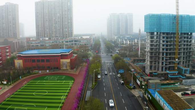 洛阳城市大景，城市街道，太康路，航拍4K