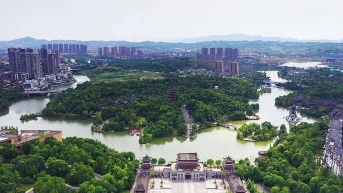 4K重庆市璧山区璧山秀湖公园城市公园航拍