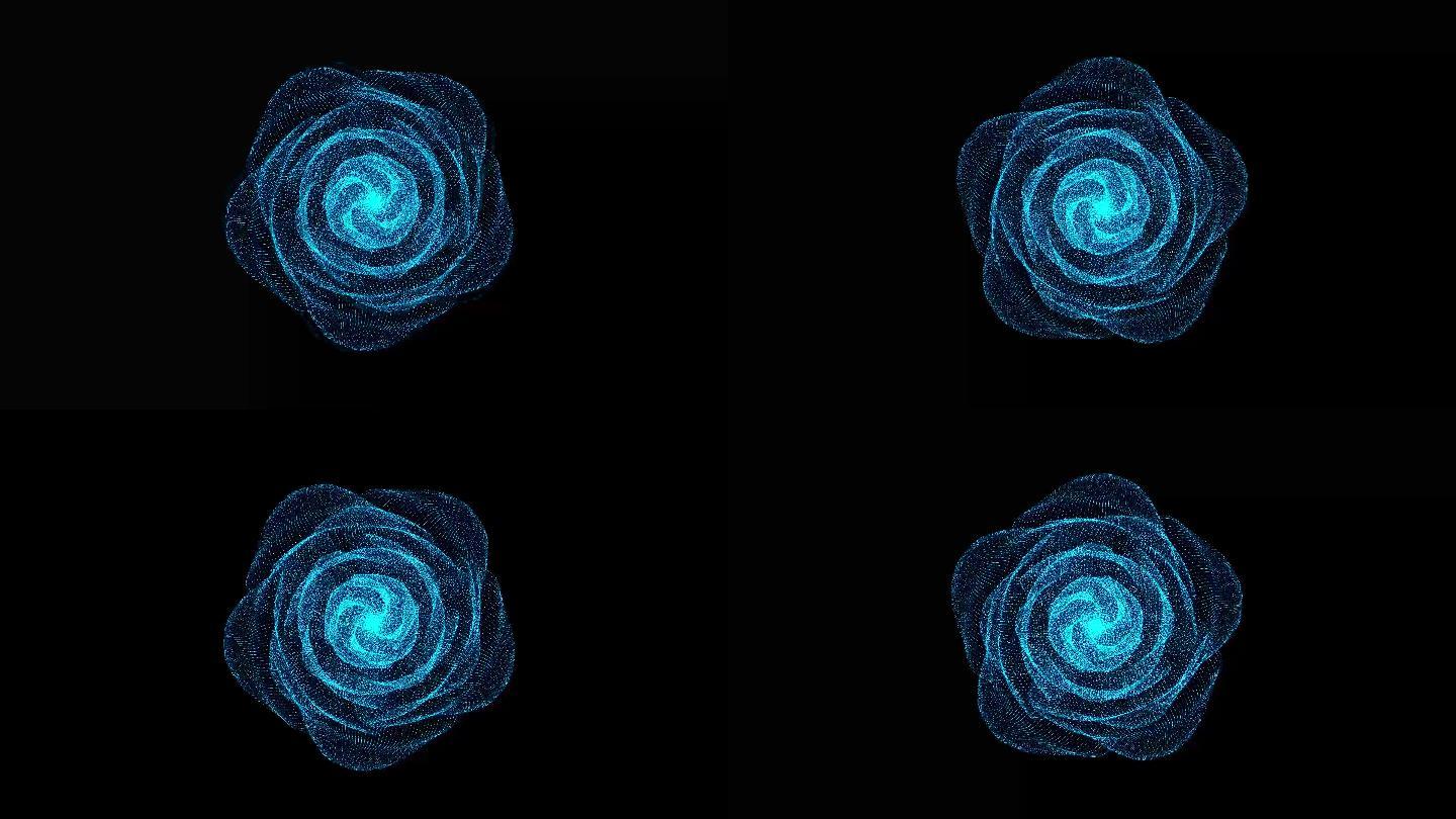 4K蓝色全息花朵绽放粒子动画素材带通道
