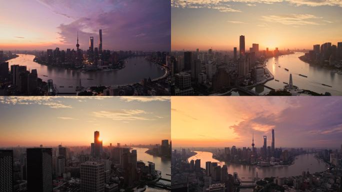 上海日出航拍上海航拍上海清晨