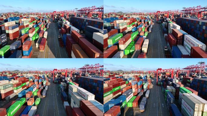 上海洋山港港口集装箱航拍
