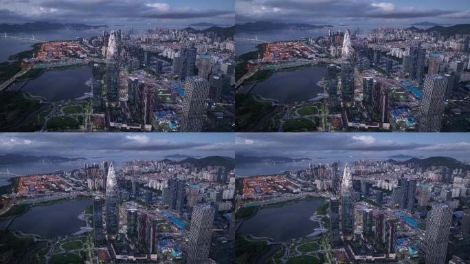 4K正版-俯视深圳南山CBD建筑群日出