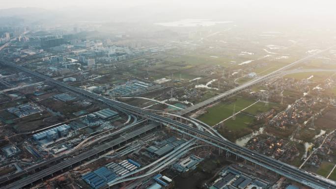 杭州余杭区未来科技城交通建设航拍