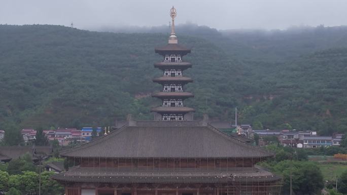 航拍烟雨大云寺