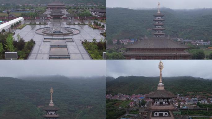 航拍烟雨大云寺