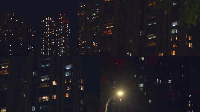 城市小区万家灯火居民楼夜景多镜头