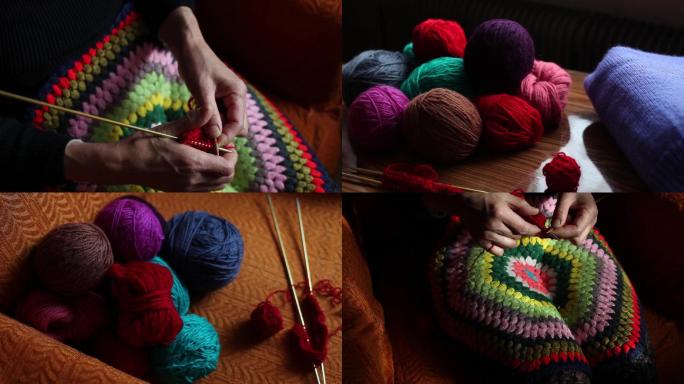 织毛衣彩色毛线球团手工艺针织母爱妈妈的手