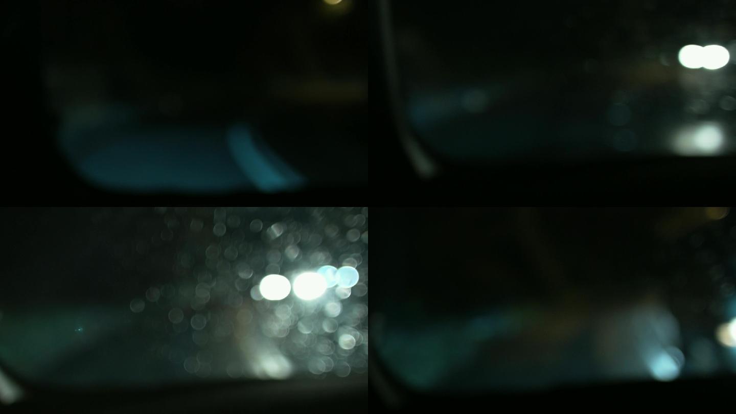 夜间雨夜行驶 车内 第一视觉虚焦 光影1