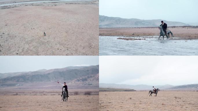 4K藏区藏族男人骑马奔腾