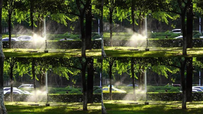 自动喷灌 浇灌 公园浇水唯美镜头