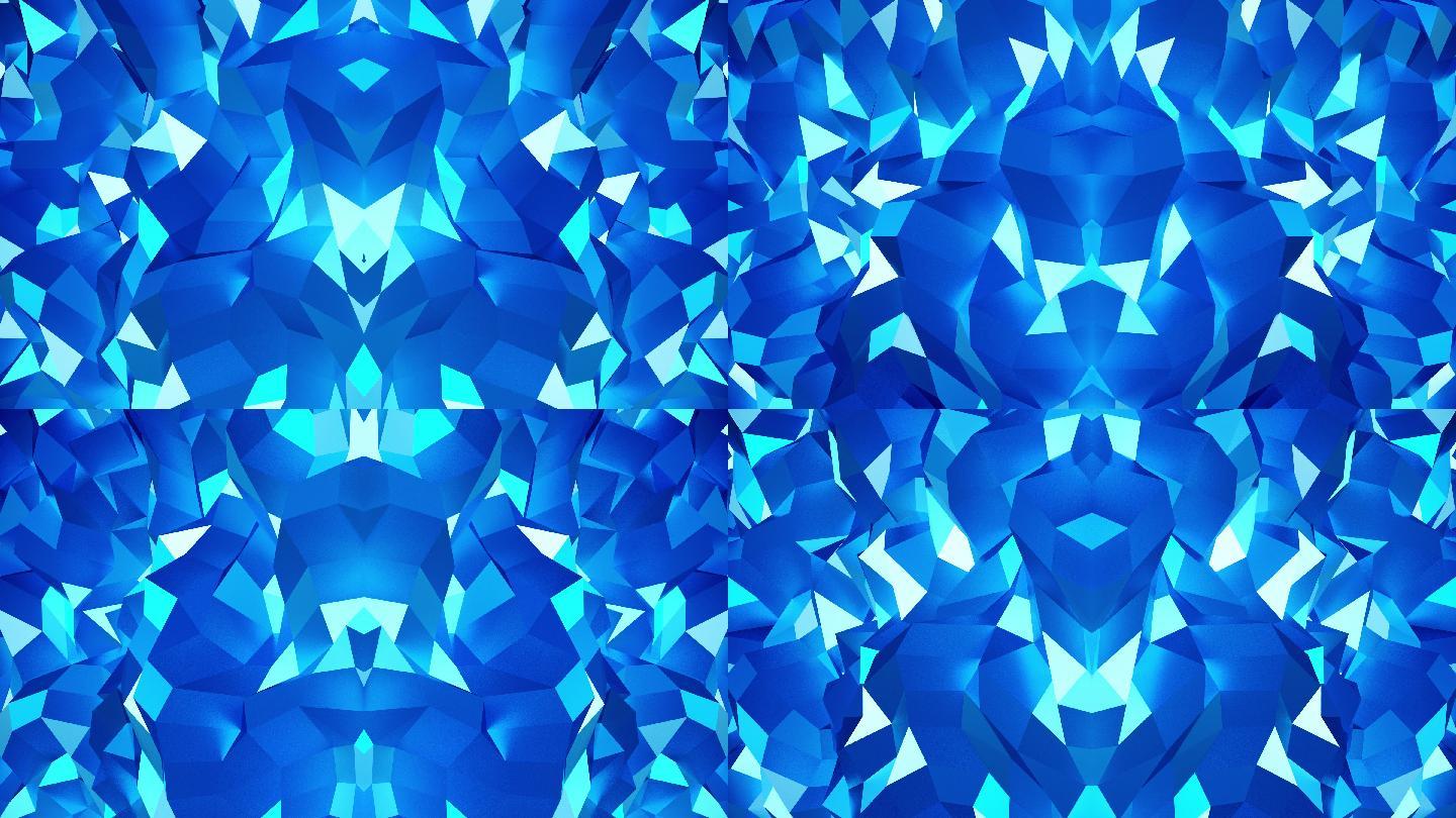 【4K时尚背景】冰蓝空间几何万花镜像图形