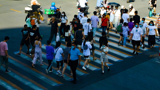 营口道行人路口人流车流红绿灯脚步斑马线