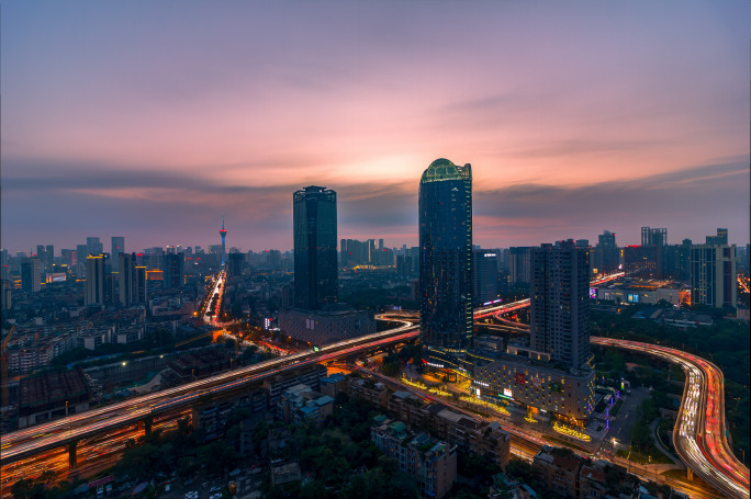 成都地标建筑电视塔日转夜延时