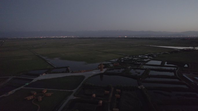 湿地航拍建筑绿色特色西北酒泉六分