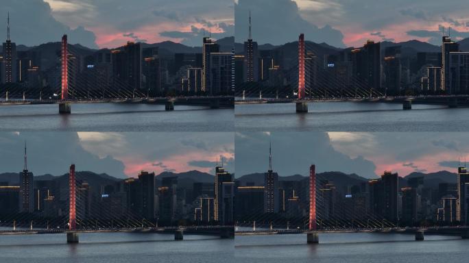 航拍杭州城市天际线夜景