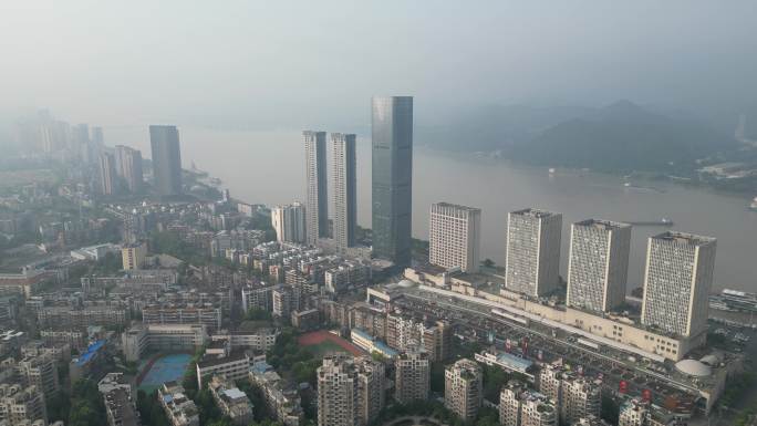 航拍湖北宜昌城市建设清晨