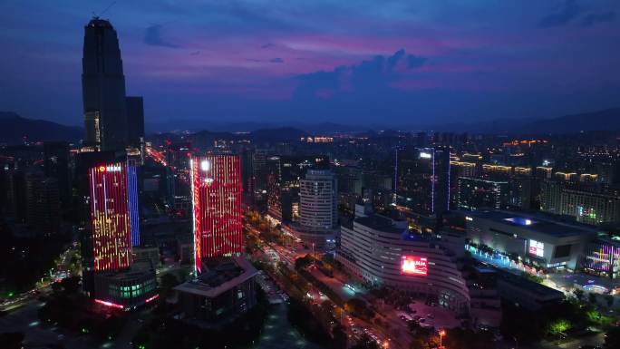 浙江台州椒江区中央商务区夜景航拍