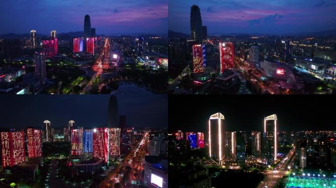 浙江台州椒江区中央商务区夜景航拍