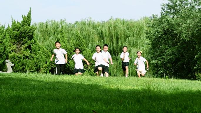 草地上 奔跑的孩子们 追逐玩耍游戏