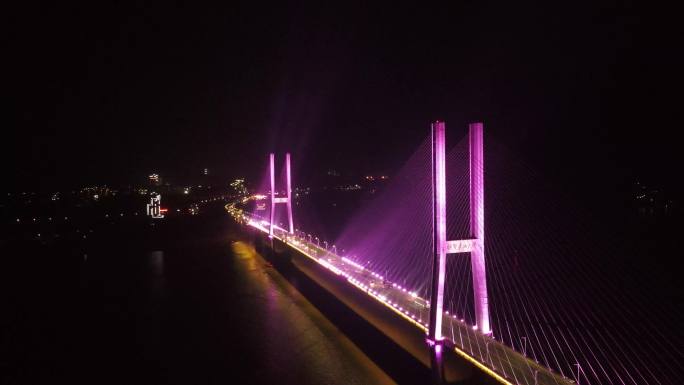 安徽铜陵夜景长江大桥航拍素材