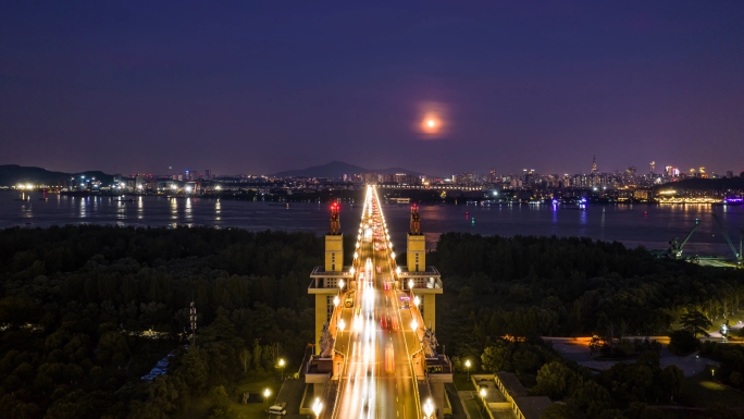 南京长江大桥超级月亮延时