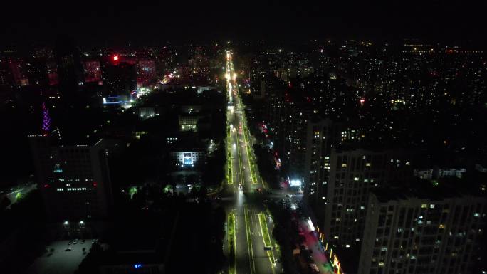 航拍荥阳市荥泽大道夜景 4K