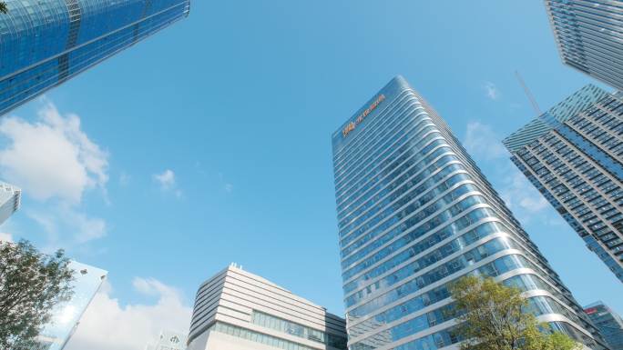绿城南宁五象新区城市高楼仰拍仰视街景蓝天