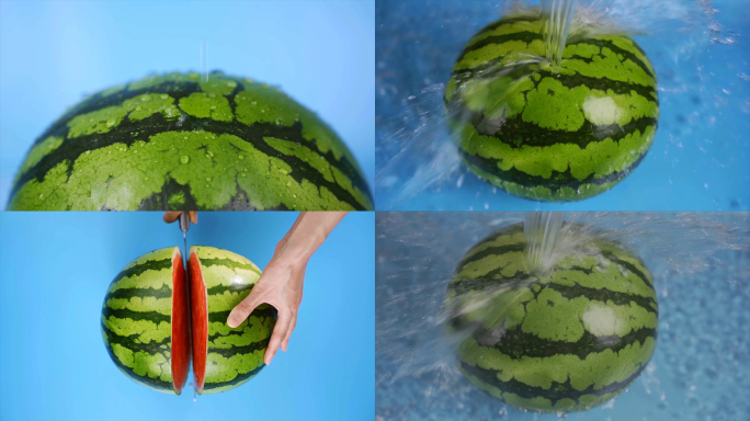夏日切西瓜无籽西瓜水滴浇水升格实拍