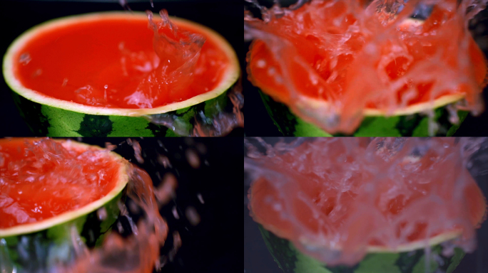 冰块掉入西瓜汁创意水果广告慢动作升格实拍