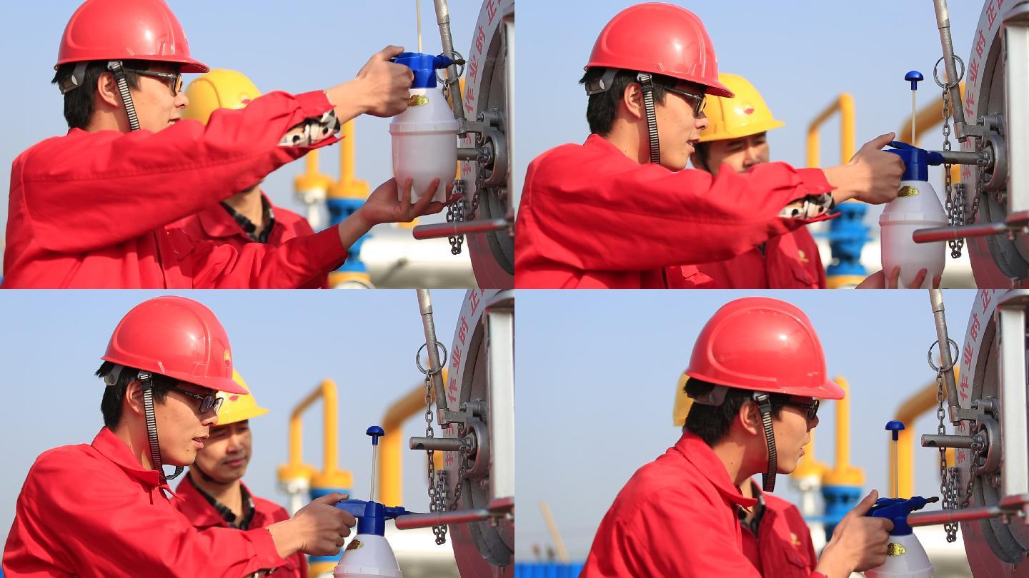 浙江成品油管道中转站工人戴安全帽安全检测