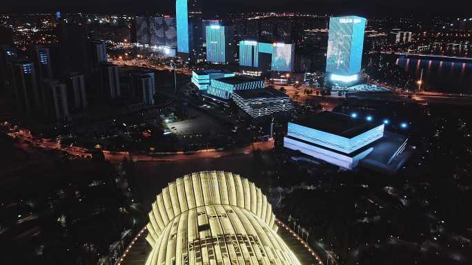 浙江金华夜景古子城万佛塔航拍摄影4