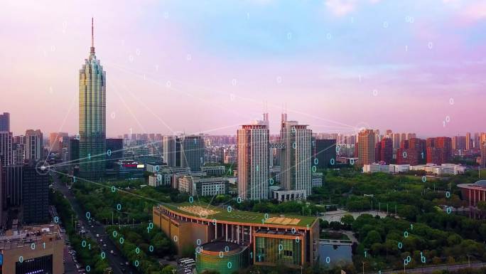 江苏常州市传媒中心城市地标4k航拍夕阳