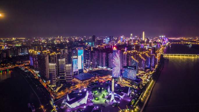 湖南长沙北辰三角洲夜景延时