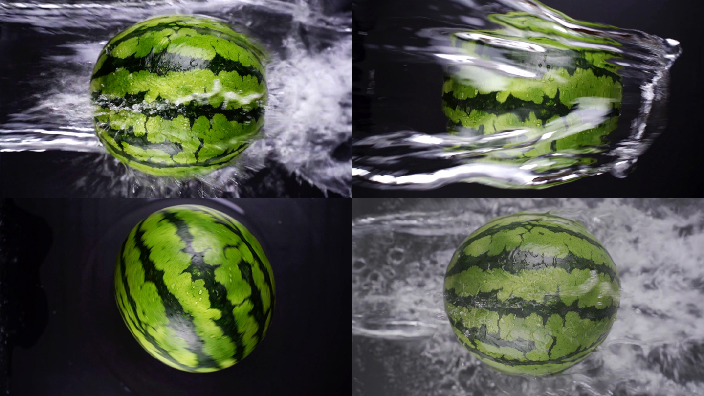无籽西瓜升格西瓜泼水创意水果视频实拍